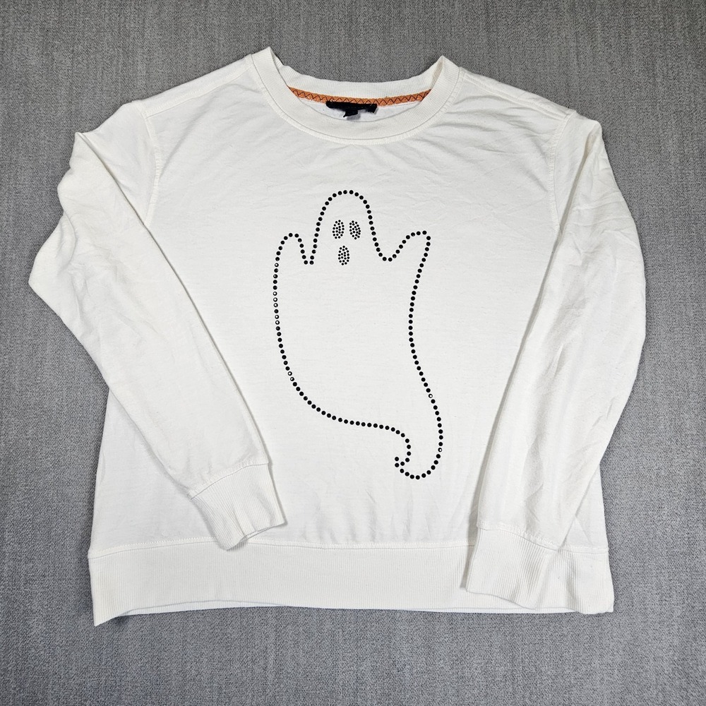 Jane and Delancey Halloween Sweatshirt White Ghost Design Long Sleeve Sz S